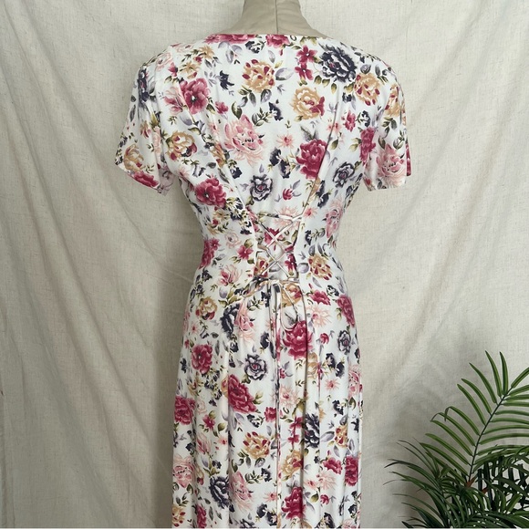 Vintage Decked Out Floral Midi Dress Cottagecore Button Front Women's Size 7/8 - Picture 2 of 9